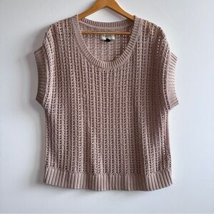 Sonoma Crochet Knit Sweater Tan Women Size Large Short Sleeve Boho Cotton Soft
